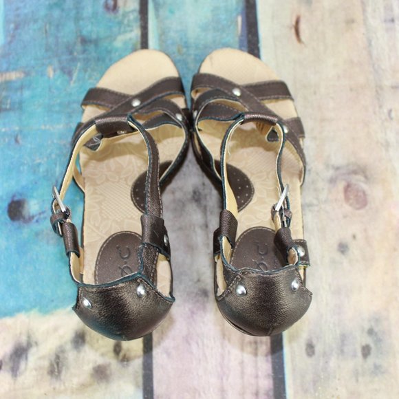 Boc Brown Leather Strappy Studded Wedge Platform Sandals Size 8 - Picture 6 of 9